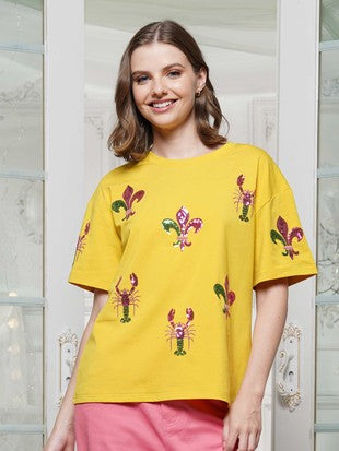Sequin Fleur-de-lis & Crawfish Mardi Gras Tee