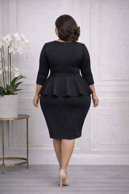 Plus Size Super Techno Ruffled Peblum Midi Dress