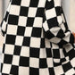 Black Checkered Side Pockets Collared Buttoned Fleece Jacket