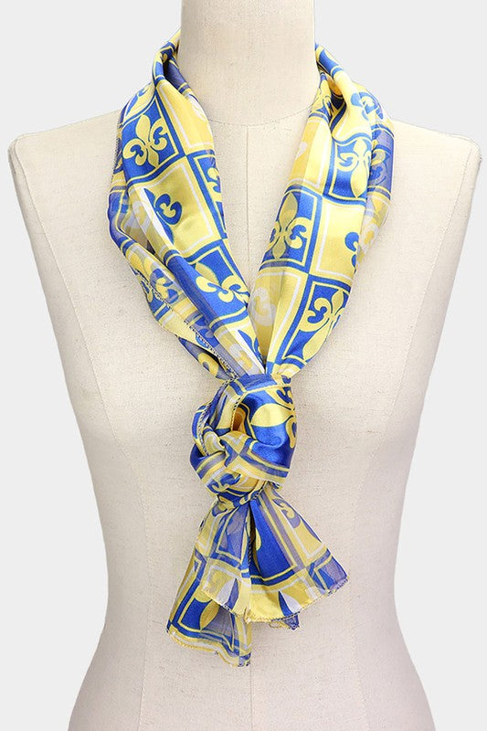 Silk Feel Fleur De Lis Print Scarves