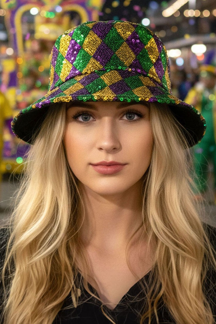 Mardi Gras Sequin Reversible Bucket Hat