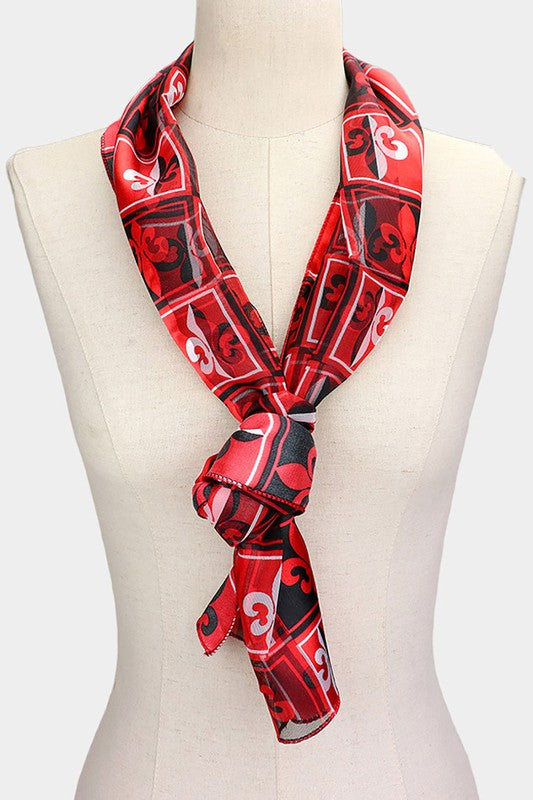 Silk Feel Fleur De Lis Print Scarves