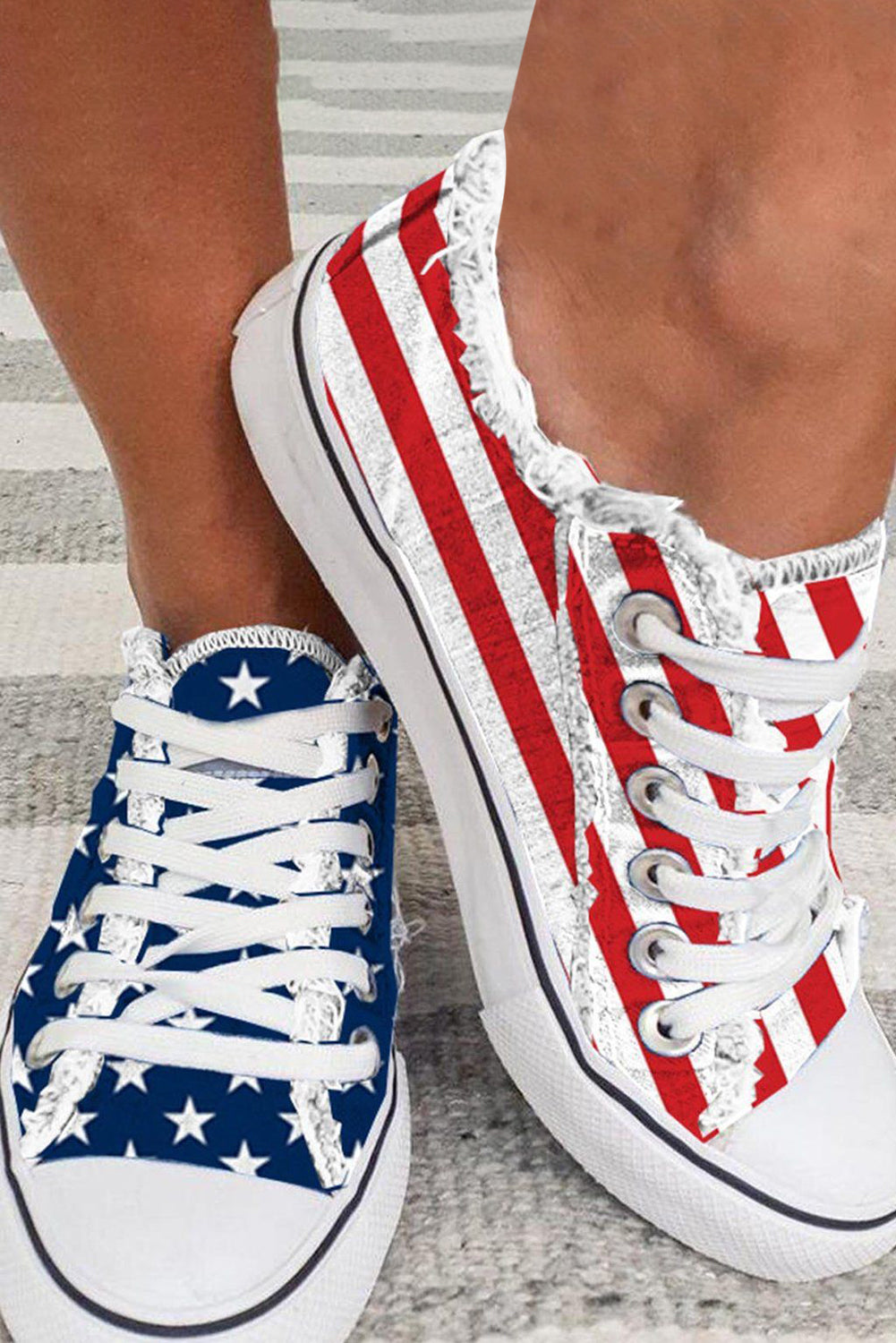 Big Time Stars and Stipes Printed Frayed Detail Lace-up Shoes