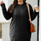 Black Cable Knit Drop Shoulder Loose Fit Sweater Dress